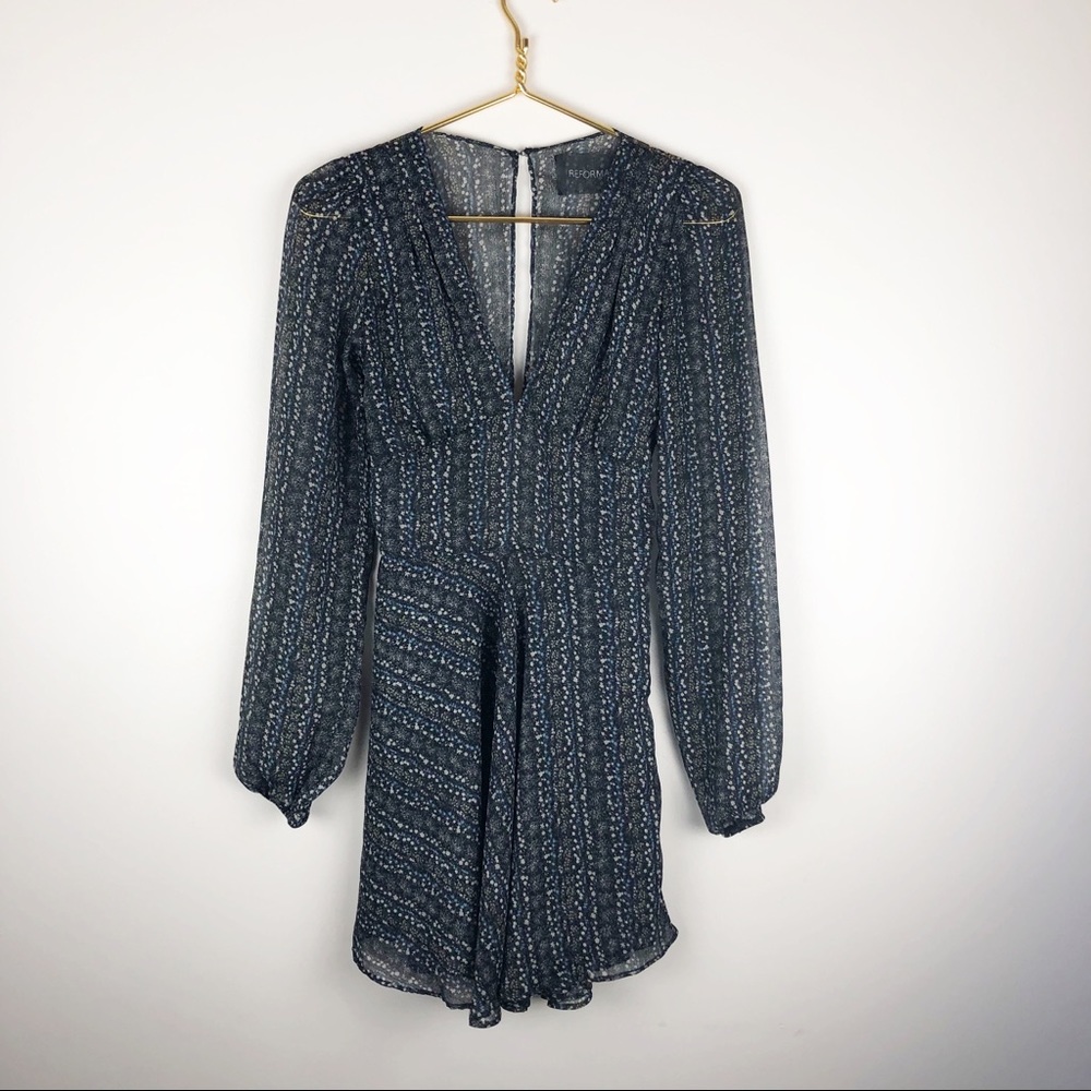 Reformation Floral Long Sleeve Dress Open Back